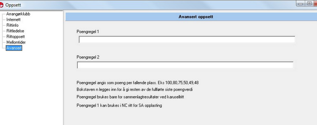 Avansert oppsett Avansert oppsett brukes for å sette poengregel ved