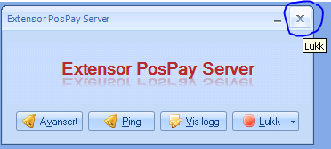 Betalingsterminal Når man trykker på krysset så minimeres vinduet for Extensor PosPay Server på samme måte som når man velger Minimer på lukk-knappen.