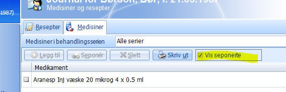 Dialogboks kommer opp: Medikamentet vises i registreringsvinduet. 3. Velg "Utskrift samme resept" + send. 4. Trykk avbryt for å legge til flere. 5.