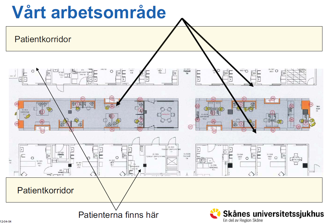 Figur 14 Tegning over akutmodtagelsen ved Skåne universitetssjukhus, Malmö Aktivitet: 83 700 besøk/år, ca. 260 patienter per døgn. 60 70 av disse innlegges.