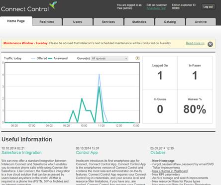 4 Forsiden Når du først er inne i Connect Control vil du se forsiden, som er delt inn i tre deler: Supportmeldinger, Trafikkinformasjon/KPI-er og Nyttig informasjon.