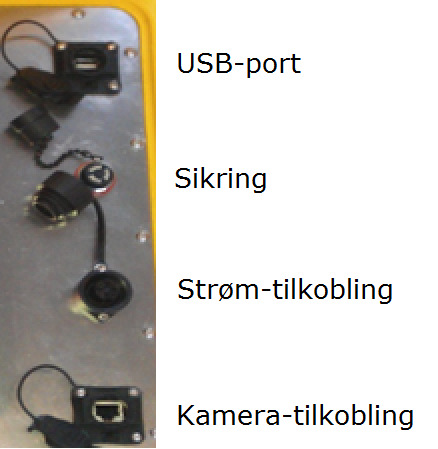 3.5 Felt-PCen 3.5.1 USB-port Sett inn en minnepinne i USB-porten. På denne pinnen skal bildene lagres, slik at de enkelt kan flyttes over til en stasjonær PC for analyse. Se kapittel 7.3.4 Flytting av bilder fra felt-pc til analyse-pc for mer informasjon om dette.