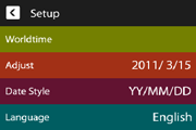 Spesifisering av datoformat (Datoformat) Prosedyre MENU * Innstillinger * Datoformat Du kan velge i mellom tre forskjellige datoformat for datoen. Eksempel: 10.