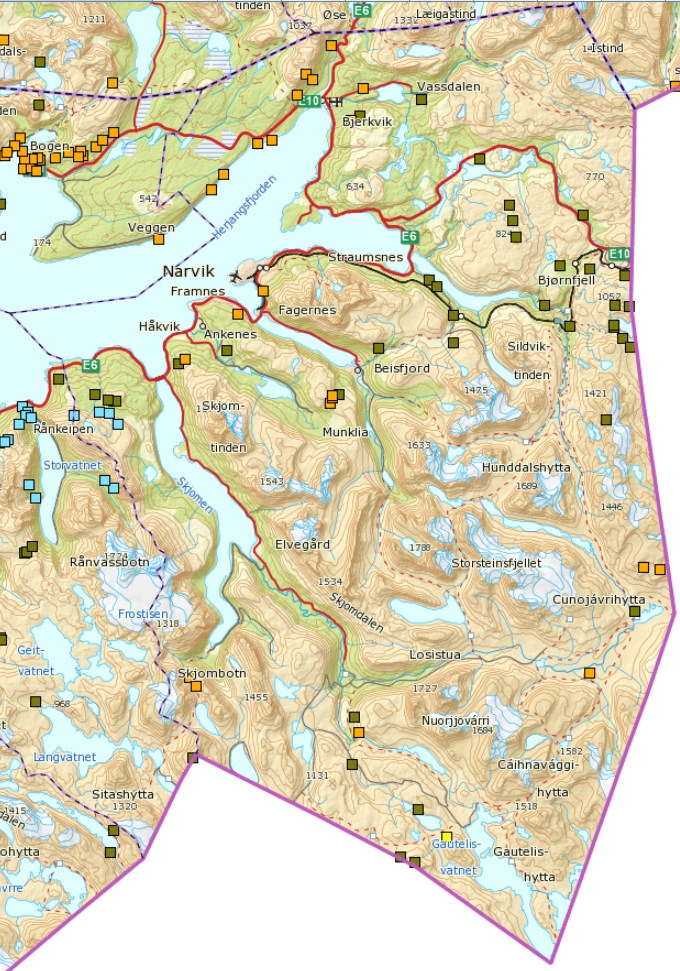 44 NORDNORGES LOGISTIKKHOVEDSTAD HANDELS- OG NÆRINGSANALYSE FOR NARVIK Metaller I grunnfjellområdene (de østlige områdene i Narvik kommune) finnes det