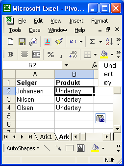 Så går vi tilbake til listen i Ark1, setter markøren et sted i listen, og går på menyvalg Data Filter Avansert filter.