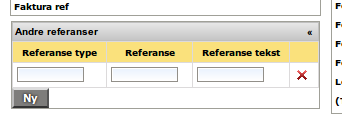 Referanser Det kan legges inn flere referanser for et oppdrag, som hver reflekterer en aktørs referanse til sendingen. De mest brukte vil være Mottaker ref og Senders ref.