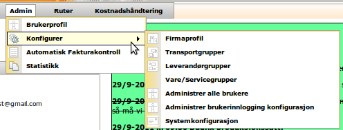 Ruteplan: vises kun dersom TakeCargo admin har enablet bruk av ruteplan for medlemmet. Kostnadshåndtering: brukes til kostnadsavvik og fakturaspesifikasjon.