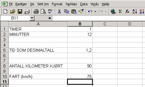 Neste skritt blir å regne ut farten. Dette gjør vi ved å dividere strekningen med tiden som er brukt.