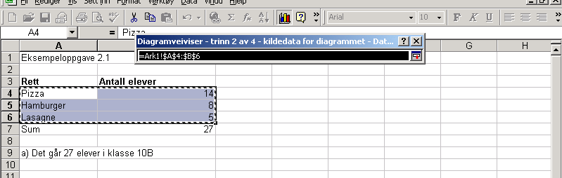 Velg et av stolpediagrammene (vi har valgt det første som kommer opp), og klikk neste.