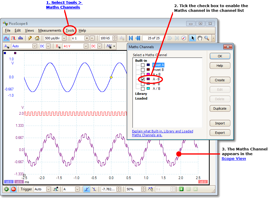 28 5.20 Grunnleggende om PicoScope og oscilloskop Mattekanaler En mattekanal er en matematisk funksjon av ett eller flere inngangssignaler.