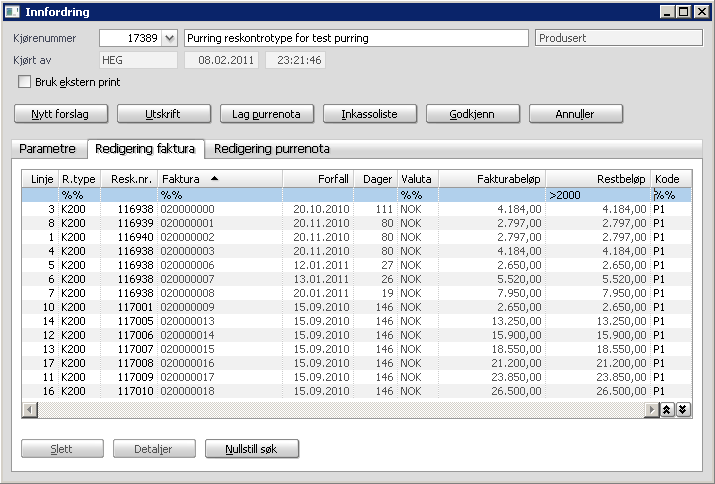 2.1.5. Filter- og sorteringsfunksjonalitet i purreforslaget Applikasjonen RS30-HOV - Innfordring er utvidet med ny funksjonalitet for filter og sortering.