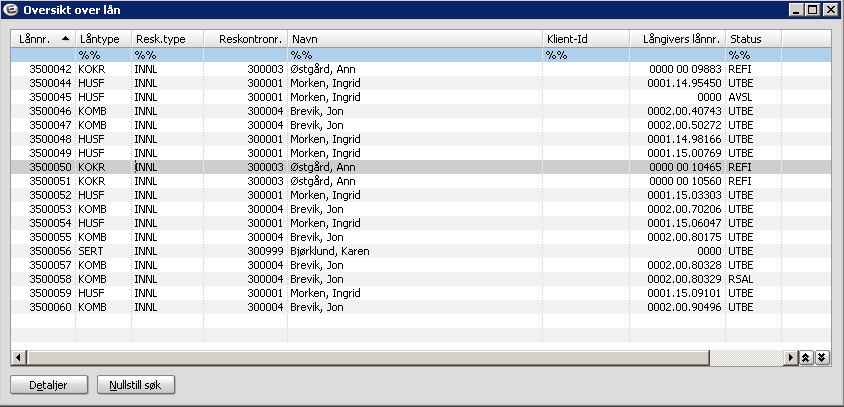 Ved kjøring kan du velge å vise alle tilfeller eller kun de med feil. Rapporten tester Kontering (avhengighet, sperring, etc.