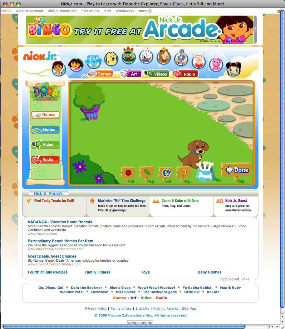 Figur 5: nickjr.com: Dora Utforskeren! Inne på disse sidene finnes spillene om Dora Oppdageren, som også er kjent som barnetv-serie. Du kan se et eksempel på et spill på figur 5.
