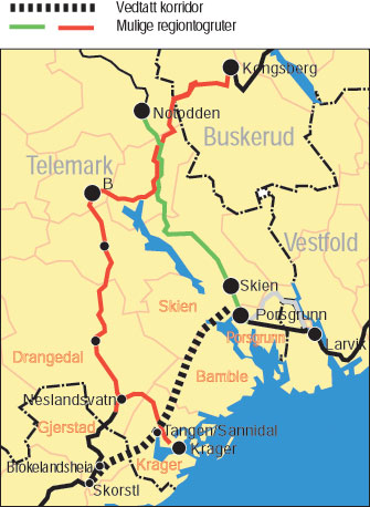 Grenlandsbanen utgjør den planlagte nye strekningen mellom Porsgrunn på Vestfoldbanen og Skorstøl på Sørlandsbanen.