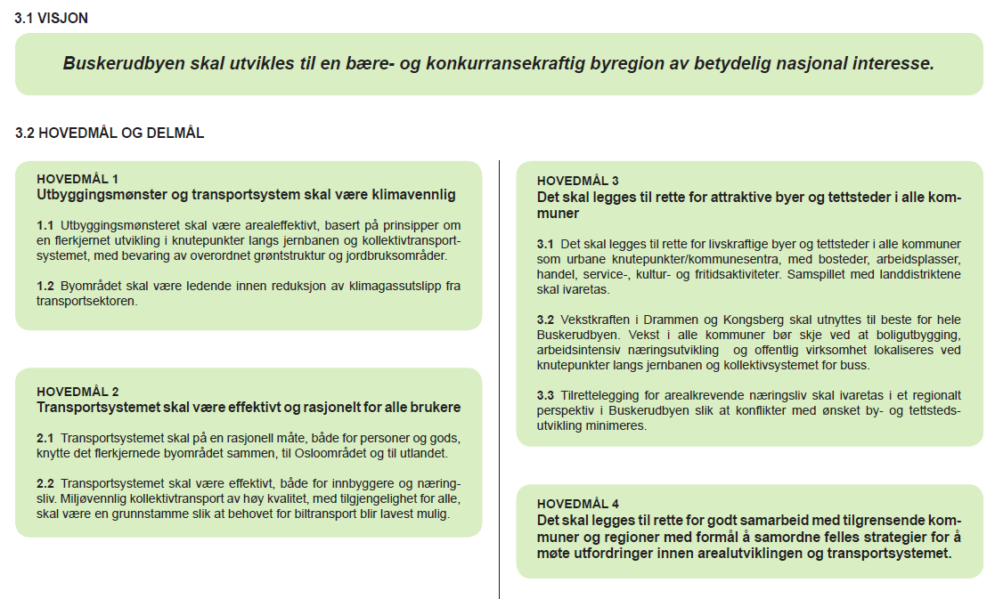 4. Buskerudbyen Kongsberg kommune har sluttet seg til Buskerudbysamarbeidet. Hovedmålsettingene for utviklingen i Buskerudbyen gjengis nedenfor.