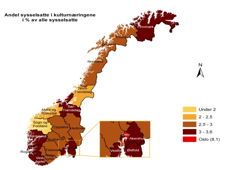 Kompetansetettheten illustrert med antall sysselsatte i kulturnæringene På oppdrag fra KOM Vekst og Nordmøre Næringsråd utførte Østlandsforskning i 2006 en spesifikasjon på de enkelte kommuner på