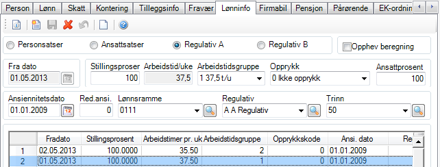 Person ajourhold Personopplysninger Lønninfo Stillingskode må registreres på ansatt under fanen Lønn, feltet logges og skal ut i rapport til KLP.