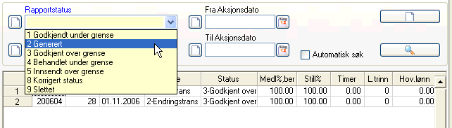 Forespørsel Pensjonstranser til KLP Når perioden er generert, er det dannet endringstranser og statustranser ut fra informasjon om periodens avlønning og fra pensjonslogg.