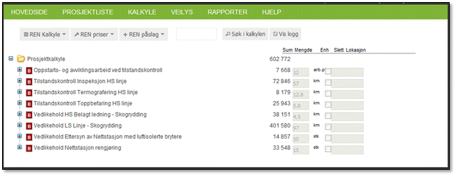 Navn på settene velges fritt, men bør være informative. Systemet vil huske både hvilken kalkyletype som ble valgt, og hvilke sett som benyttes.