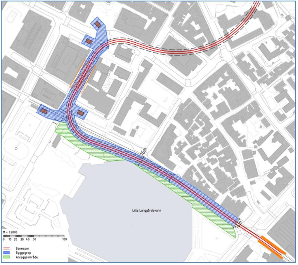 av Kaigaten som må graves opp. Uansett vil store deler av Christies gate der holdeplassen er planlagt måtte graves opp ovenfra ned til 20 meters dybde, like inntil bebyggelsen.