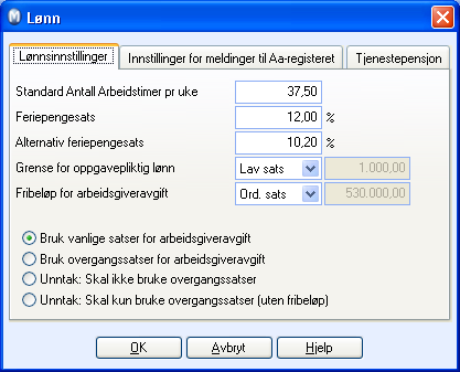 Innstillinger Før du begynner å føre lønn og registrere ansatte kan det være en fordel å sjekke om innstillingene til lønnsmodulen er slik du ønsker å ha dem.