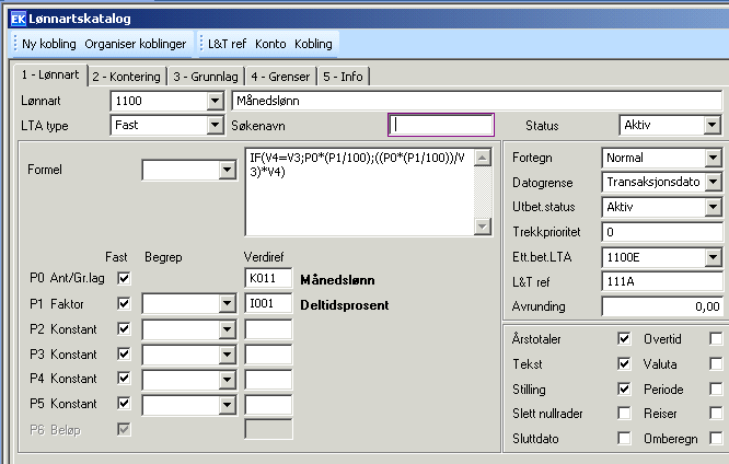 2.1.1 Feltforklaring Felt LTA type Beskrivelse Lønnartstype. Sier noe om hvordan lønnarten vil oppføre seg i systemet. Fast (F) Fast lønnart.