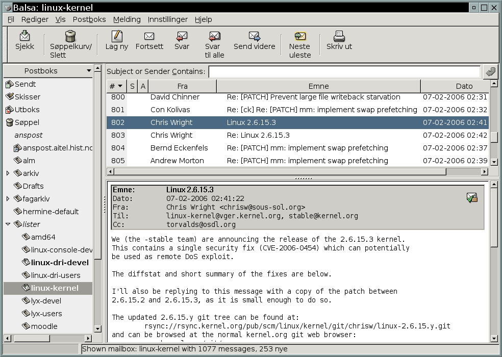 side 10 av 15 1.1.9 Balsa Balsa er et e-post program basert på GNOME.