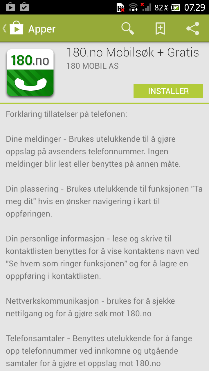 13 Appens informasjon om personvern bør beskrive bruk og behov for hver enkelt tilgang, gjerne systematisk. NSB er et godt eksempel på en virksomhet som har gjort dette for sin app.