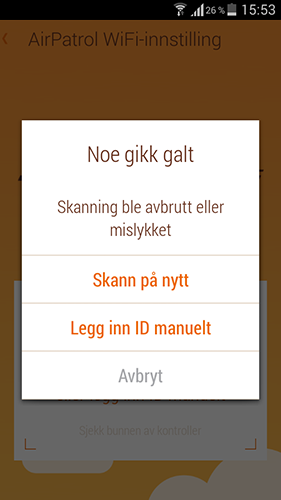 I tilfelle skanning av QR-kode ikke var vellykket: AirPatrol WiFi oppsett 1.