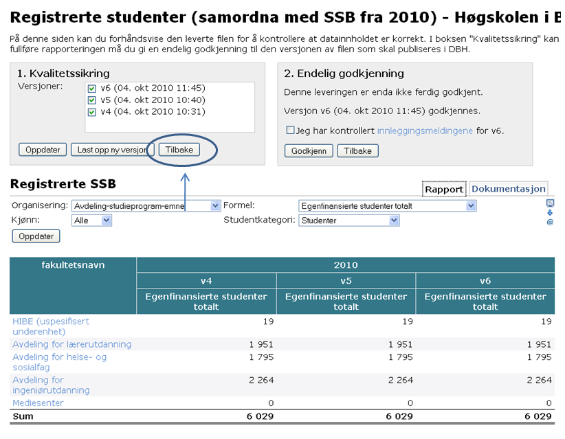 1.Kvalitetssikring. Her er det lastet opp fil med data som viser rapporten med 1 versjon.