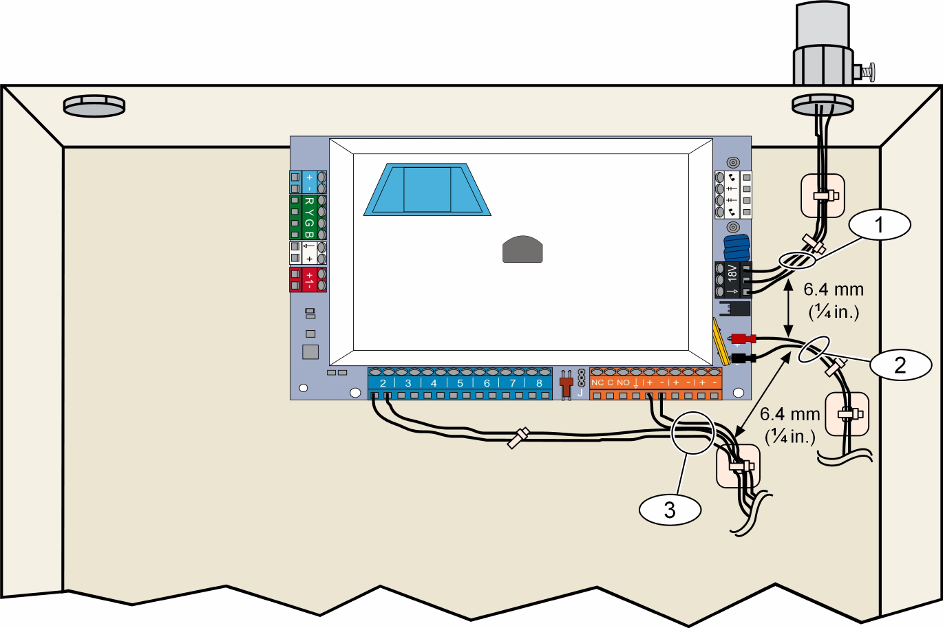 Easy Series - alarmsystem Systeminstallasjon og konfigurasjon no 15 2.2.4 Strømbegrenset trådføring All kabling, bortsett for primær vekselstrøm og nødstrømsbatteri, er strømbegrenset.