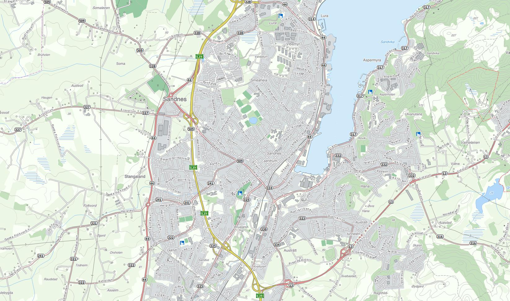 Sandnes sentrum Kartet viser