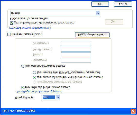 Bruke 802.1- Cisco (EAP-FAST) Hvis du har valgt EAP-FAST-modus (EAP Cisco), kan du definere en bruker-id og et passord til bruk for denne sikkerhetsmodusen.