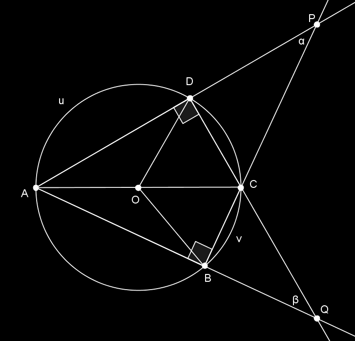 sentralvinkelen COD 60 (supplementvinkel til u ). Da gir periferivinkelsetningen at CAD 30. Men da må BAD BAC CAD 75 slik som vi skulle vise.