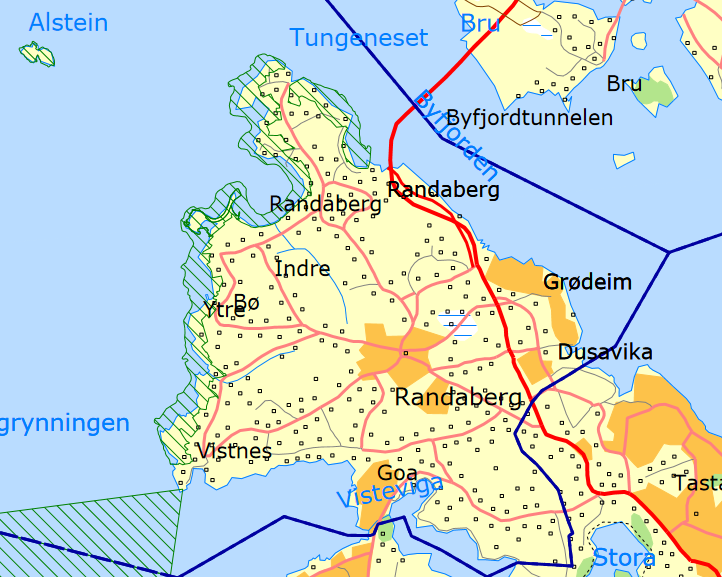 3.4 Randaberg kommune Figur 6 Kart Randaberg kommune Befolkning og beskrivelse Randaberg kommune ligger som Jærens nordre spiss, med Stavanger som nærmeste nabo. Kommunen hadde pr. 1.