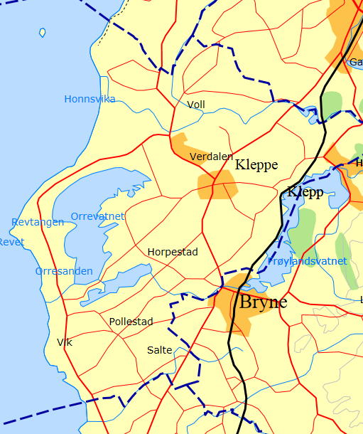 3.7 Klepp kommune Figur 9 Kart Klepp kommune Befolkning og beskrivelse Klepp kommune ligg midt på Jæren, 25 km sør for Stavanger. Kommunen har et flatemål på 115 km 2.