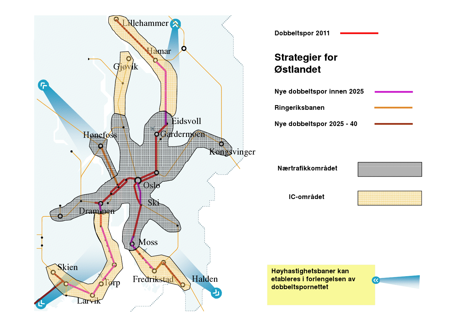 5.3.3 Vestkorridoren som del av hele nærtrafikksystemet Mangel på kapasitet er parallell for de to andre hovedkorridorene ut av Oslo.