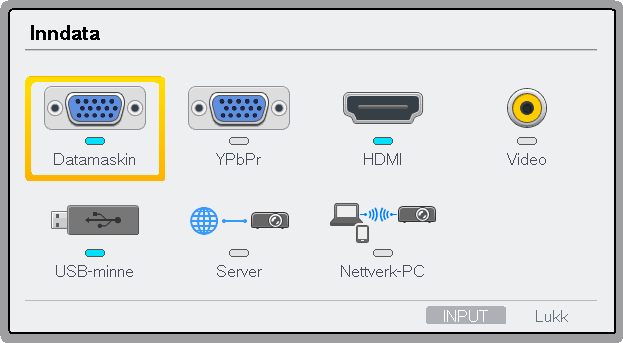Grunnleggende funksjoner for bruk av projektoren 3. Velg inngangssignal og trykk på [Enter].