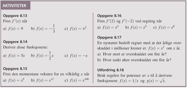 Figur 16: Når derivasjonsoppgaver er gruppert etter hvilken regel som skal benyttes.