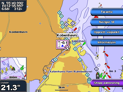 Få tilgang til informasjonen om flere objekter Bruk kartpekeren ( ) (GPSMAP 4008/4012), eller trykk på et element på skjermen (GPSMAP 5008/5012) for å se informasjon om kartdetaljer, veipunkter og