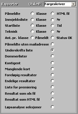 Oversikt over rapportene Påmeldte kan listes, enten som en rapport, eller som en HTML fil som kan legges rett på nett.