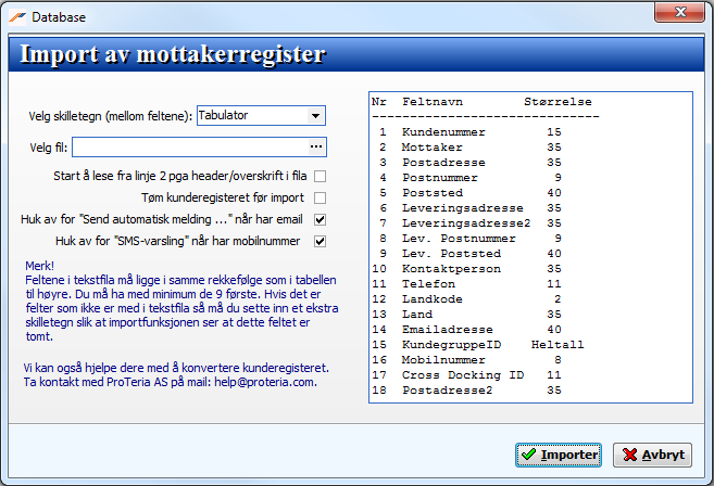 Eksport av kunderegisteret Mottakerregisteret kan eksporteres i xls-, html-, xml- og txt-format.