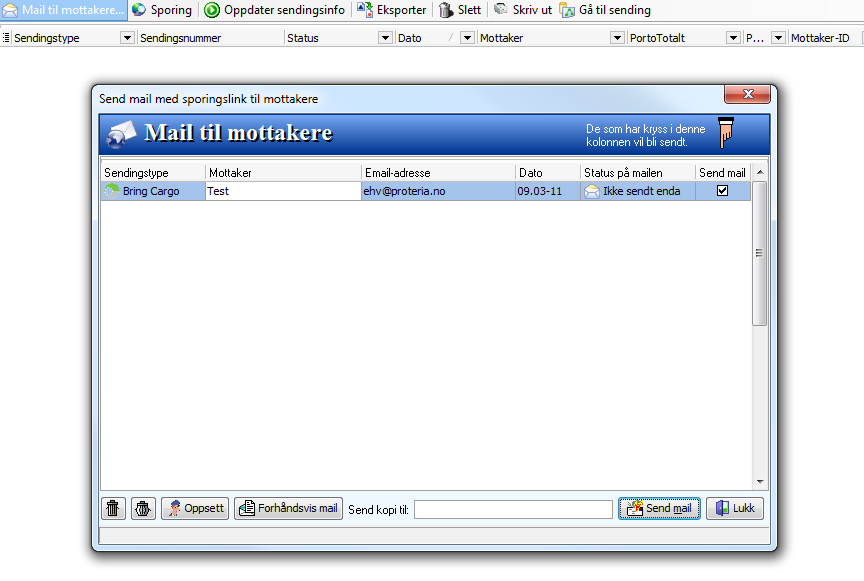 Mail til mottakere For å sende mail med sporingslink til mottakere, velg send automail inne på selve