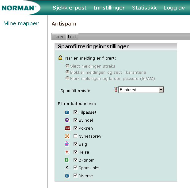 Endre innstillingene for spamfiltrering Slik angir du hva som skal skje med e-post som er identifisert som spam: En falsk positiv er en seriøs e- postmelding som feilaktig er fanget opp av e-