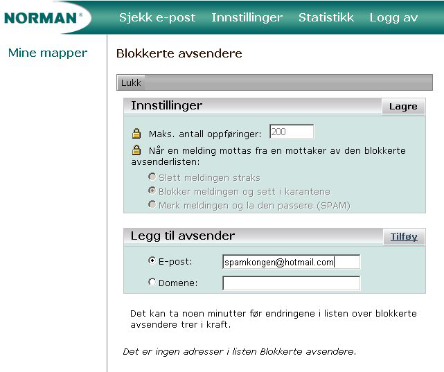 Legge til adresser i Blokkert-listen 1. Velg en melding og åpne den. Brukermanual for WebQuarantine 2.