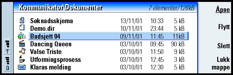211 Kontor Figur 84 2 Hvis du vil vise en eventuell undermappe, velger du den og trykker på Åpne. 3 Du viser overordnede mapper ved å trykke på Esc.