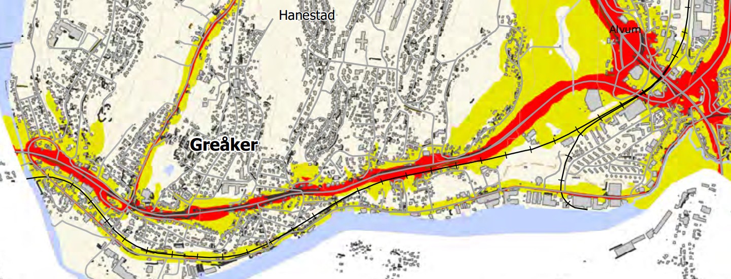 6 Vurdering av alternativene Det er ikke støyskjerming langs fv. 109 på Fredrikstadsiden.