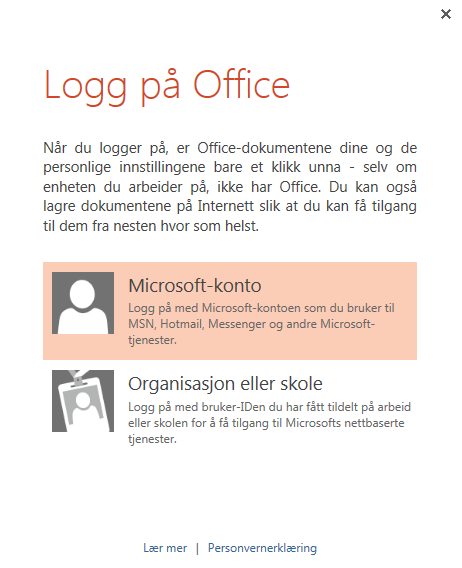 Logge på Office Hvis du vil komme i gang med deling og lagring av filene i skyen, logger du deg på Microsoft Office.