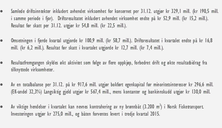 HOVEDPUNKTER 4. KVARTAL 2013 DRIFTSINNTEKTER (MNOK) EBITDA (MNOK) RESULTAT PR.