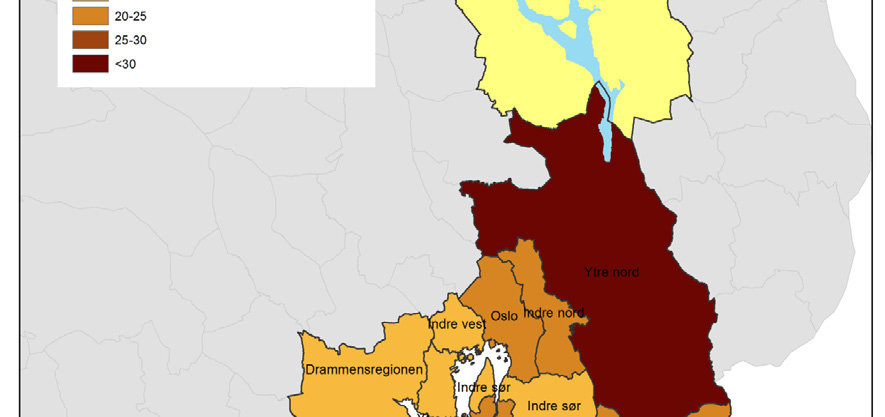 1.2.6 Den store regionale konteksten Østlandsforskning har sett på de siste årenes utvikling i befolkning og sysselsetting i det de definerer som Stor-Osloregionen (ØF-notat